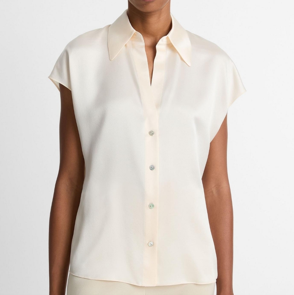 Vince Silk Cap-Sleeve Cream Blouse Size Small